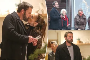 Glum Ben Affleck texts while kissing Jennifer Lopez on Christmas shopping trip with their moms