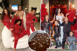 Kim Kardashian fills her minimalistic bathtub with chocolate for Elf on the Shelf scheme