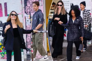 Angelina Jolie makes chic holiday appearance at NYC fashion store with kids Pax, Zahara and Knox