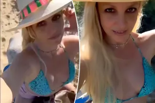 Britney Spears goes horseback riding in tiny, blue bikini ahead of Christmas holidays