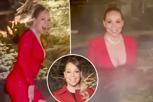 Mariah Carey takes a dip in hot tub while wearing sequined gown, continuing tradition