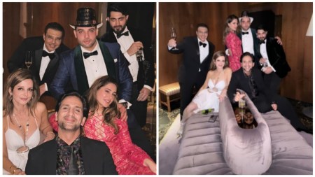 Nargis Fakhri celebrates New Year with rumoured boyfriend Tony Beig and ex-beau Uday Chopra. See photos