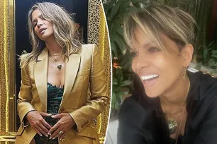 Halle Berry, 57, rings in 2024 in lace bodysuit sans pants