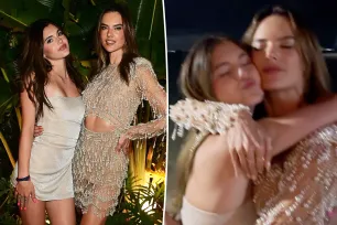 Alessandra Ambrosio and her look-alike daughter Anja, 15, pose in sparkling mini dresses on New Year’s Eve