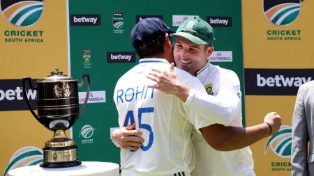 India vs South Africa: In a heartwarming gesture Rohit Sharma presents Dean Elgar with signed Indian jersey