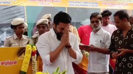 Suriya breaks down while paying his respects to Vijayakanth at DMDK headquarters