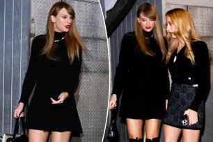 Taylor Swift rocks black mini dress on girls’ night out with Brittany Mahomes and Lyndsay Bell