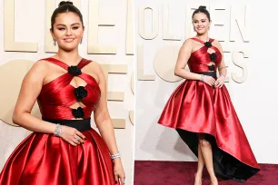 Selena Gomez flaunts curves at the Golden Globes 2024 in red cutout dress