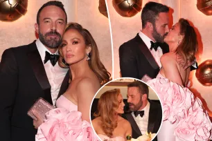 Jennifer Lopez and Ben Affleck pack on the PDA at Golden Globes after he skips red carpet