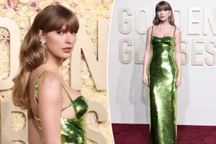 Taylor Swift hits Golden Globes 2024 red carpet in glam green sequined gown