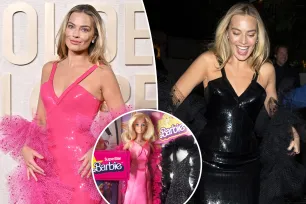 Margot Robbie changes into black version of her pink Barbie gown at Golden Globes 2024 afterparty