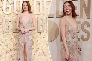 Emma Stone exudes elegance in shimmering floral gown on Golden Globes 2024 red carpet