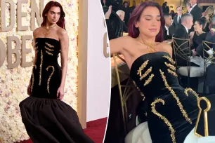 Watch Dua Lipa struggle to sit in tightly corseted Golden Globes 2024 dress