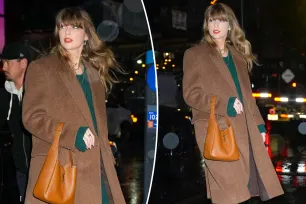 Taylor Swift continues her green streak post-Golden Globes in chic bundled look and nearly $3K purse