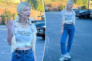 Tori Spelling gives the middle finger in first post of 2024 after turbulent year: ‘Don’t give a s—t’