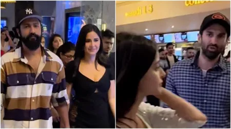 Merry Christmas screening: Katrina Kaif-Vicky Kaushal meet with a kiss, Ananya Panday-Aditya Roy Kapur pose together. Watch