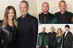 Tom Hanks, Rita Wilson make rare red carpet appearance with sons Chet and Truman