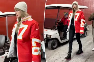 Taylor Swift bundles up in custom Travis Kelce jersey jacket at Chiefs vs. Dolphins game in ‘dangerously cold’ KC