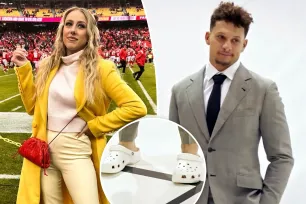 Brittany Mahomes calls out husband Patrick for wearing Crocs to Chiefs photoshoot: ‘Come on’