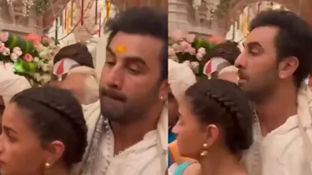 Ranbir Kapoor holds a tense Alia Bhatt close as they get pushed in queue with devotees at Ram Mandir, see video