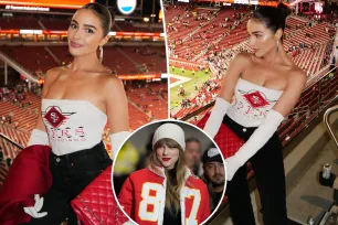 Olivia Culpo wears custom 49ers bustier designed by same WAG who made Taylor Swift’s Chiefs puffer