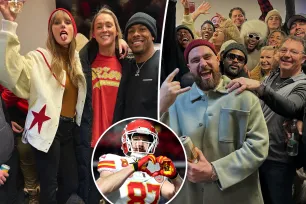 Taylor Swift and Travis Kelce celebrate Chiefs’ win with friends — and plenty of Champagne