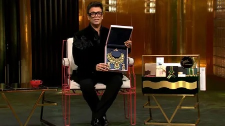 Karan Johar unboxes Koffee With Karan 8 hamper: Exquisite jewellery, mobile phone, handcrafted mug and more