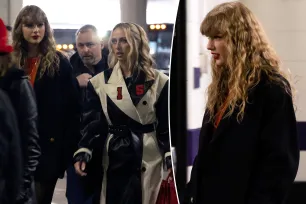 Taylor Swift rocks black jacket and her natural curls at Travis Kelce’s Chiefs vs. Ravens game