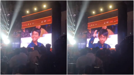 Rajinikanth’s grandson Ved wins fans’ hearts by imitating Thalaivar’s iconic gesture at Lal Salaam audio launch. Watch