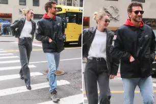 Gigi Hadid and Bradley Cooper flash huge smiles while strolling through NYC together