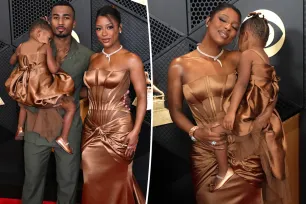 Victoria Monét twins with 2-year-old daughter Hazel on Grammys 2024 red carpet