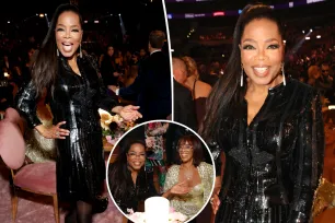 Oprah breaks purple streak in shimmering black sequins at the Grammys 2024