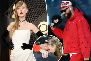 Travis Kelce arrives in Vegas ahead of Super Bowl 2024 while Taylor Swift goes glam at the Grammys