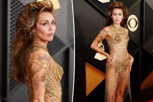 Miley Cyrus dares to bare on Grammys 2024 red carpet in dress made entirely of safety pins