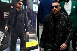 Travis Kelce arrives at Super Bowl 2024 in sparkling black suit: ‘Bejeweled’