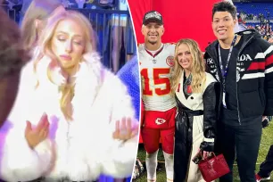 Brittany Mahomes shrugs off Patrick’s brother Jackson as he’s denied entry to VIP section of Super Bowl party