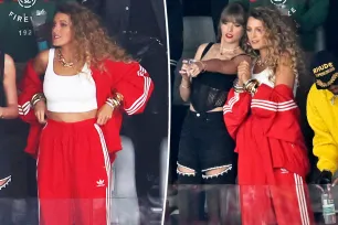 Blake Lively rocks red tracksuit to support Chiefs with Taylor Swift at Super Bowl 2024