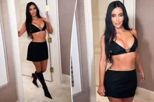 Kim Kardashian wears plunging Prada bikini top and matching miniskirt after Super Bowl 2024