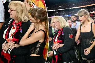 Taylor Swift and Travis Kelce’s mom, Donna, hold hands in heartwarming moment after Chiefs’ Super Bowl 2024 win