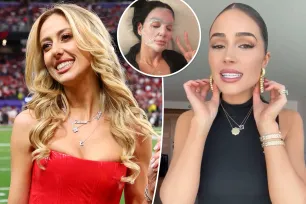 Brittany Mahomes, Olivia Culpo and Claire Kittle wear matching jersey number necklaces at Super Bowl 2024