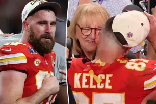 Emotional Travis Kelce celebrates Chiefs’ Super Bowl 2024 win with mom Donna after tense overtime