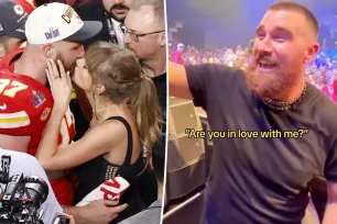 Travis Kelce asks Taylor Swift important question while singing ‘You Belong With Me’ during Super Bowl afterparty