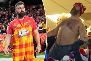 Jason Kelce chose Chiefs overalls for Super Bowl so he’d keep his shirt on: ‘More composed’