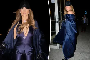 Jennifer Lopez returns to the Bronx in plunging jumpsuit and baseball cap