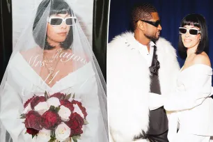 All the details on Usher and wife Jennifer Goicoechea’s wedding looks: His-and-hers suits, custom veil, more