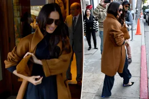 Meghan Markle bundles up in $6,250 coat for lunch at Beverly Hills celeb hotspot for lunch with her wedding dress designer