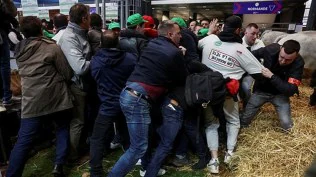 Angry French farmers storm into agriculture fair in Paris