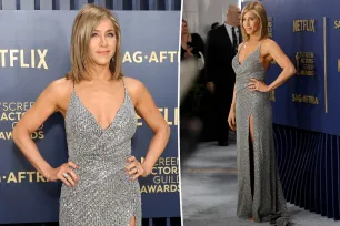 Jennifer Aniston ditches her usual LBD uniform for a sparkling silver gown at SAG Awards 2024