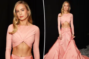 Brie Larson bares her abs in pink crop top and skirt on SAG Awards 2024 red carpet