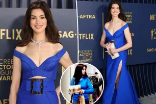 Anne Hathaway pays homage to ‘The Devil Wears Prada’ in cerulean gown for 2024 SAG Awards